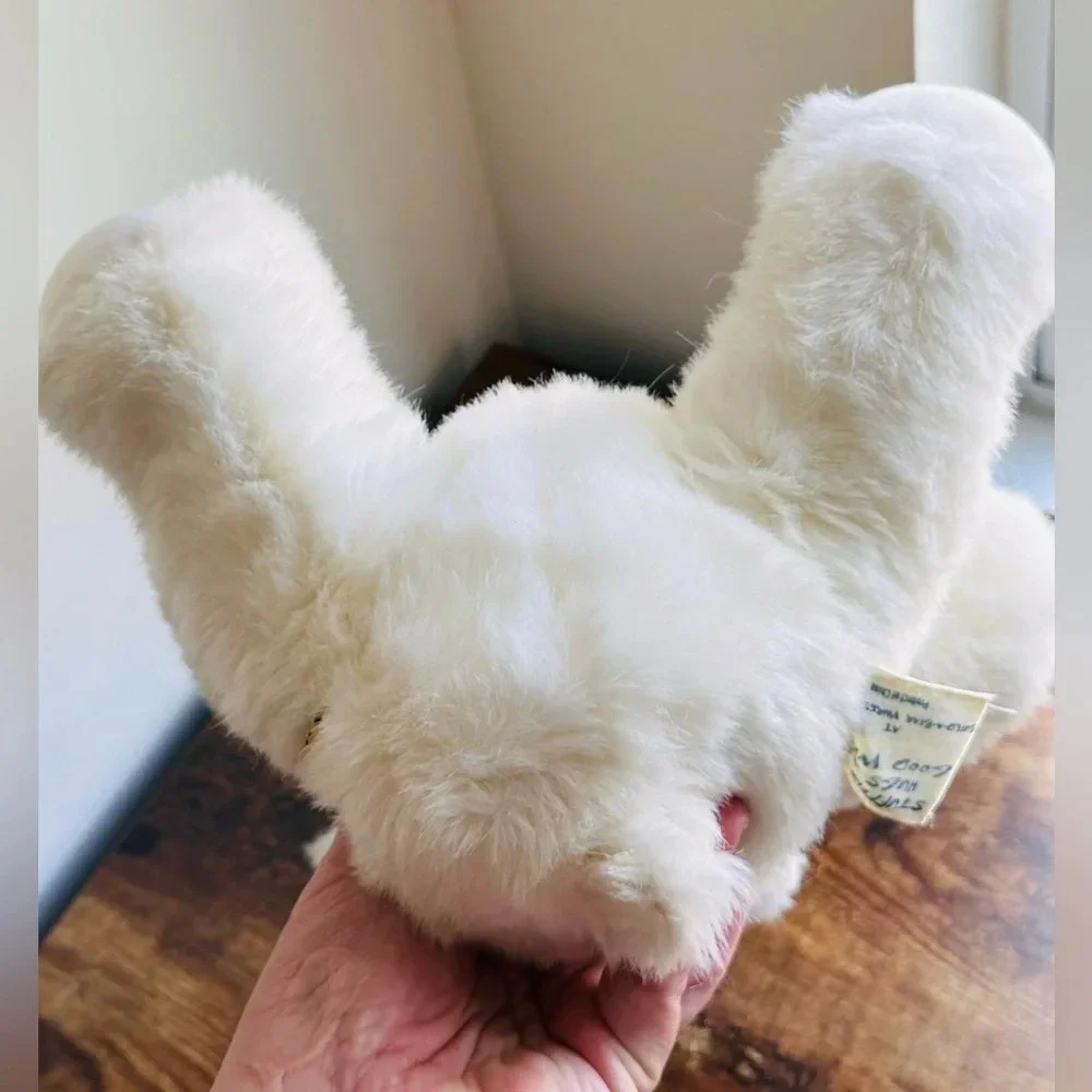 Build A Bear Vintage White Teddy with Pink Nose and Stitch